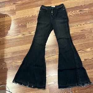 We the free (free people) black washed super flare button fly Jean